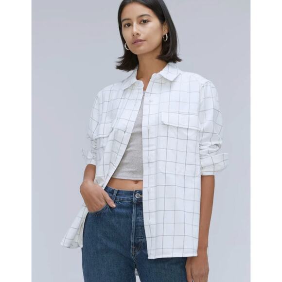 Everlane Shirt Womens Medium White Plaid Classic Flannel Button Down Long Sleeve - Picture 1 of 12